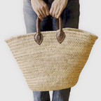 XL French Straw Bag with Dark Brown Handles