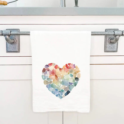 Sea Glass Heart - Valentine's Day Cotton Tea Towel