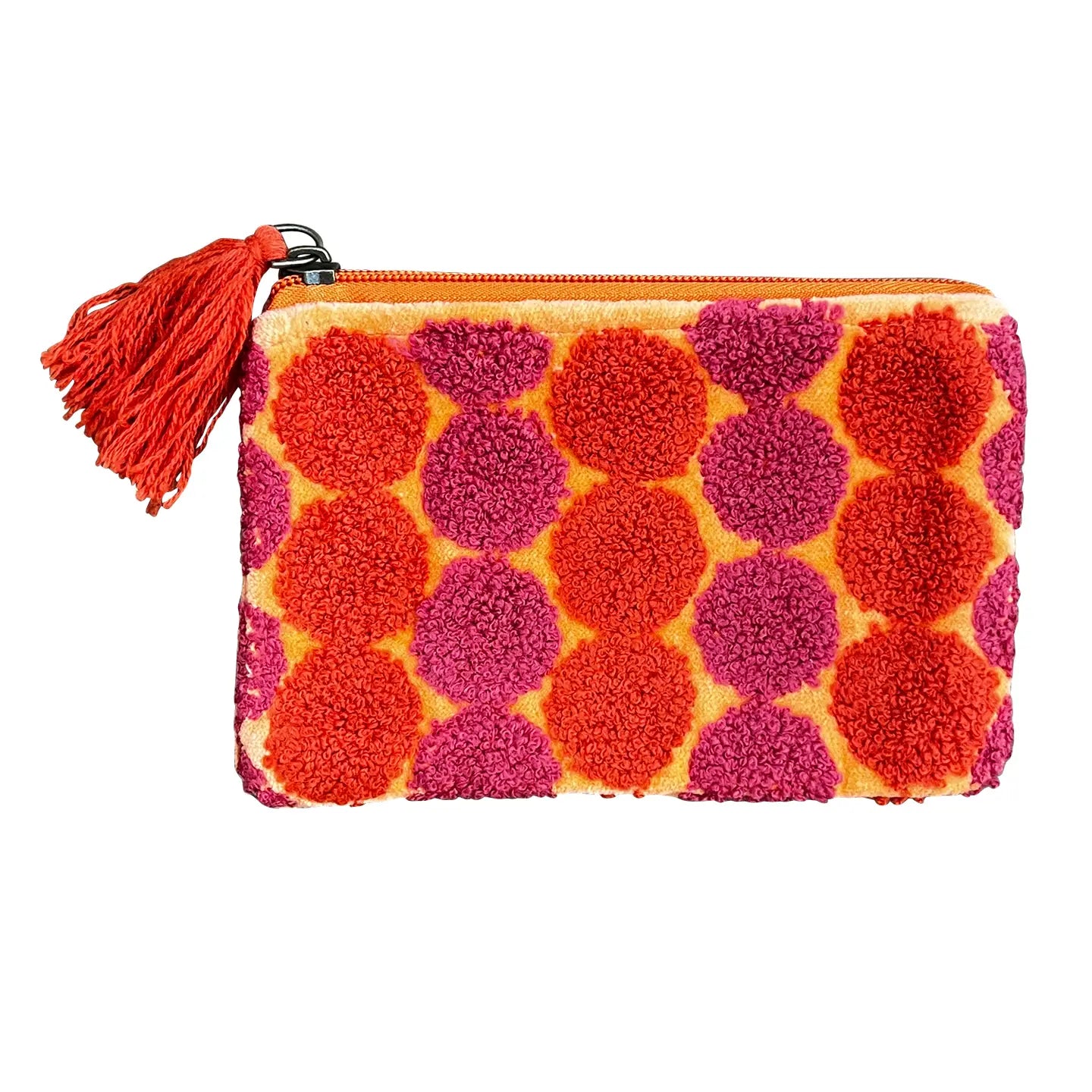 Orange Pink Dots Durable Cotton Velvet Zipper Poucn Purse